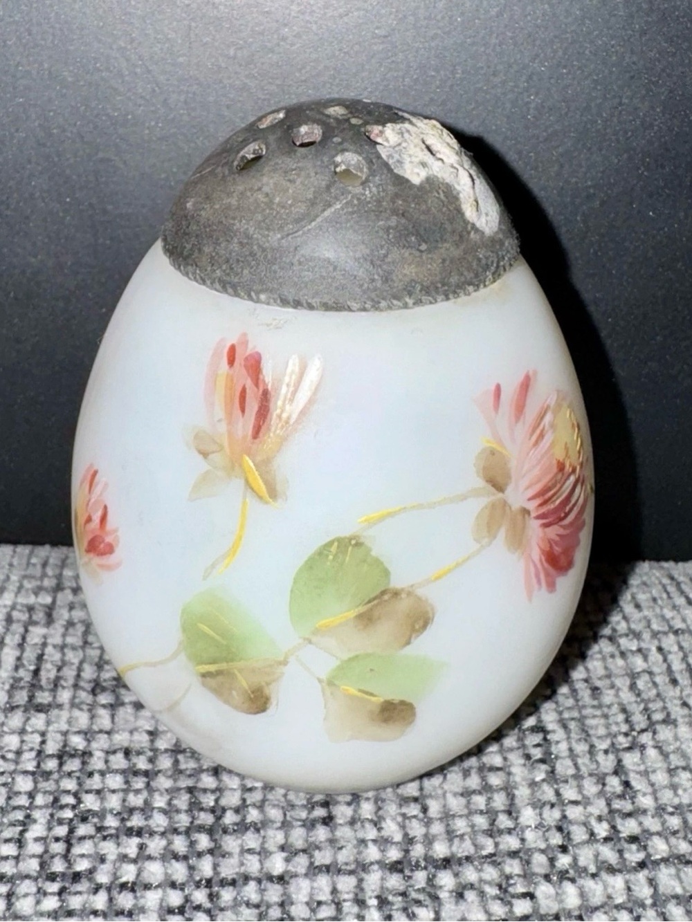Antique Mount Washington Glass
Egg Shaped Floral Salt Shaker